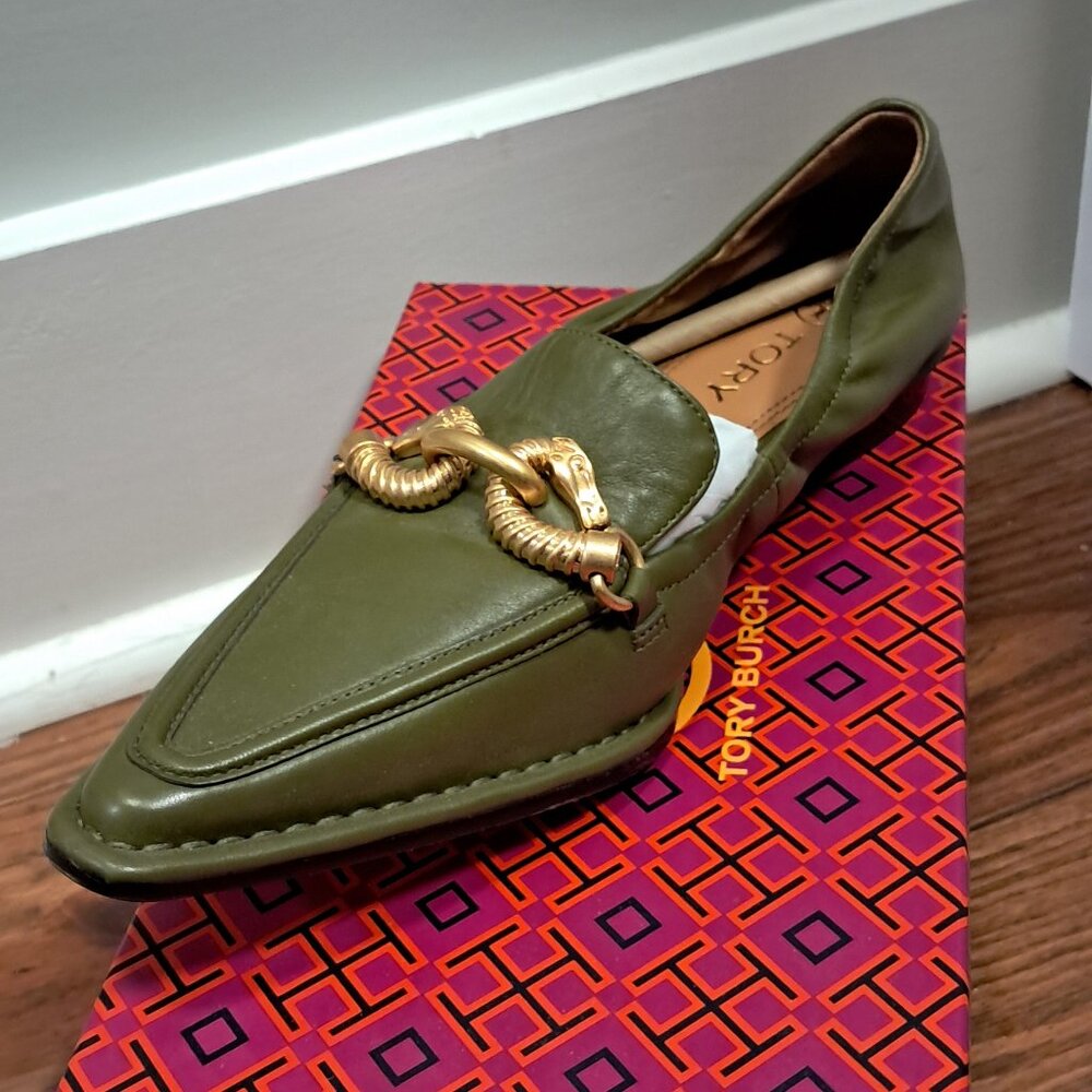 NEW TORY BURCH JESSA POINTED TOE LOAFER GREEN NAPPA LEATHER SIZE US 7 RETAI $279